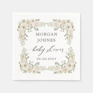 baby in bloom ivory floral baby shower napkin