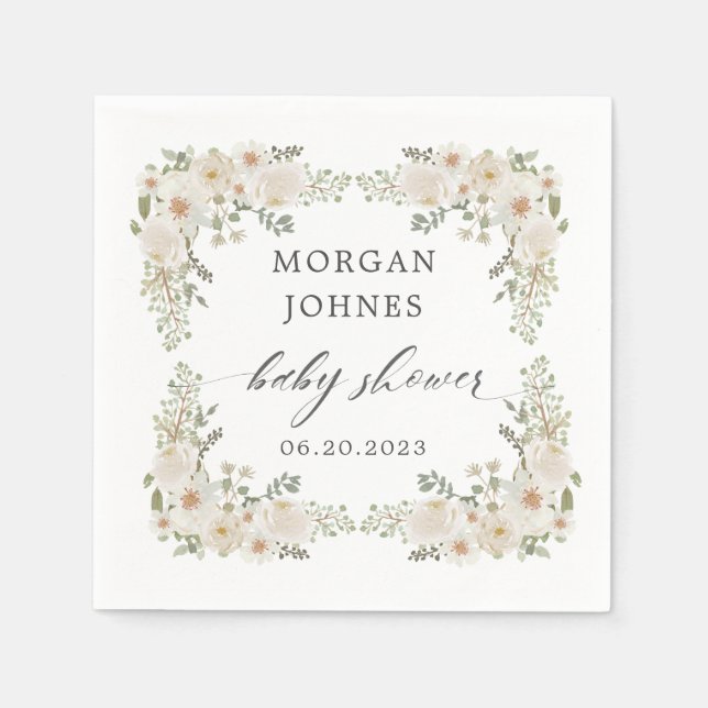 baby in bloom ivory floral baby shower napkin (Front)