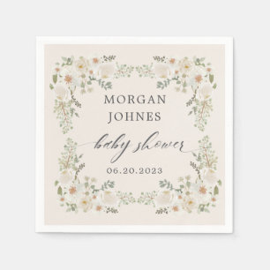 baby in bloom ivory floral baby shower napkin