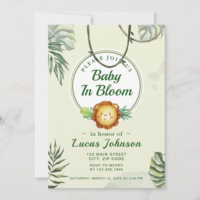 Baby in Bloom Jungle Shower Boy Invitation (Front)