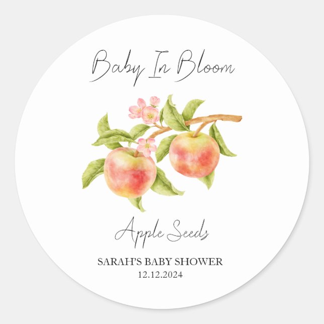 Baby In Bloom l Apple Seeds Baby Shower Classic Round Sticker (Front)