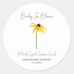 Baby In Bloom l Black eyed susan Seeds Baby Shower Classic Round Sticker