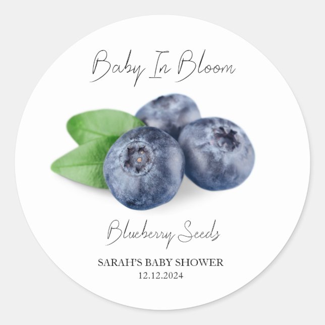 Baby In Bloom l Blueberry Seeds Baby Shower Classic Round Sticker (Front)
