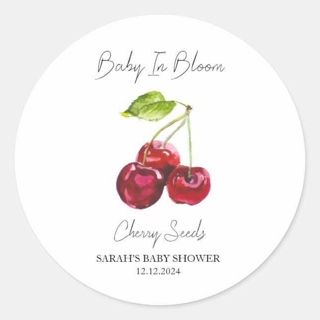 Baby In Bloom l Cherry Seeds Baby Shower Classic Round Sticker (Front)