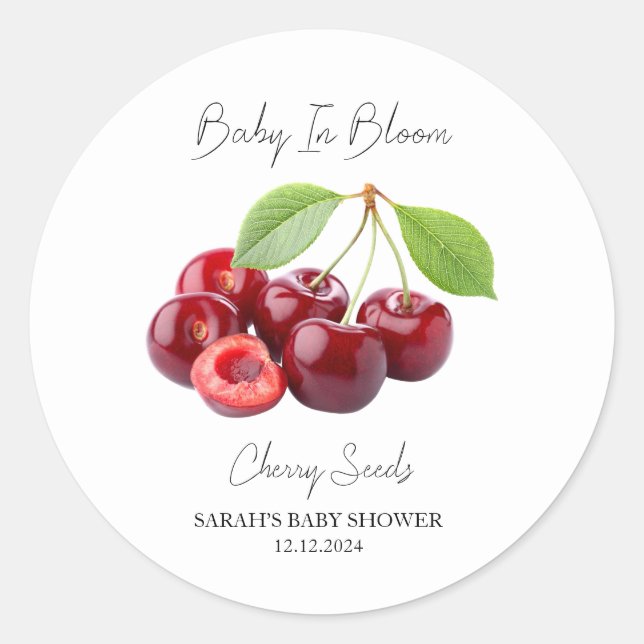 Baby In Bloom l Cherry Seeds Baby Shower Classic Round Sticker (Front)