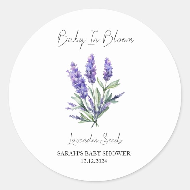 Baby In Bloom l Lavender Seeds Baby Shower Classic Round Sticker (Front)