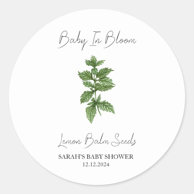 Baby In Bloom l Lemon Balm Seeds Baby Shower Classic Round Sticker (Front)