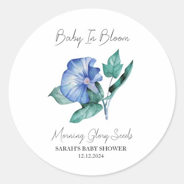 Baby In Bloom l Morning Glory Seeds Baby Shower Classic Round Sticker (Front)
