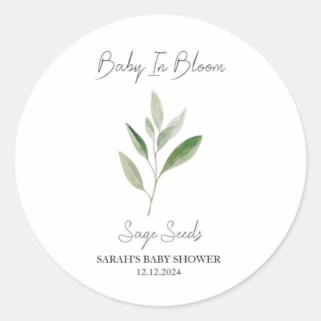 Baby In Bloom l Sage Seeds Baby Shower Classic Round Sticker (Front)