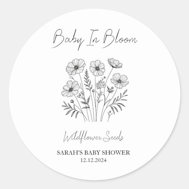 Baby In Bloom l Wildflower Seeds Baby Shower Classic Round Sticker (Front)