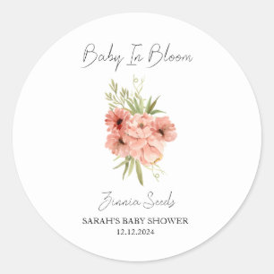 Baby In Bloom l Zinnia Seeds Baby Shower Classic Round Sticker