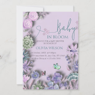 Baby In Bloom Lavender Lilac Floral Baby Shower  Invitation