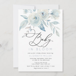 baby in bloom lettering blue floral baby shower invitation