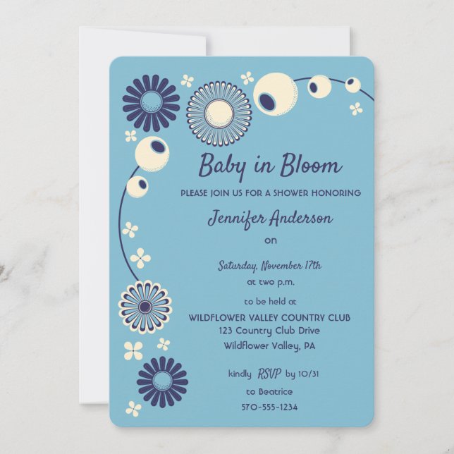 Baby in Bloom Light Blue Boy Baby Shower Invitation (Front)