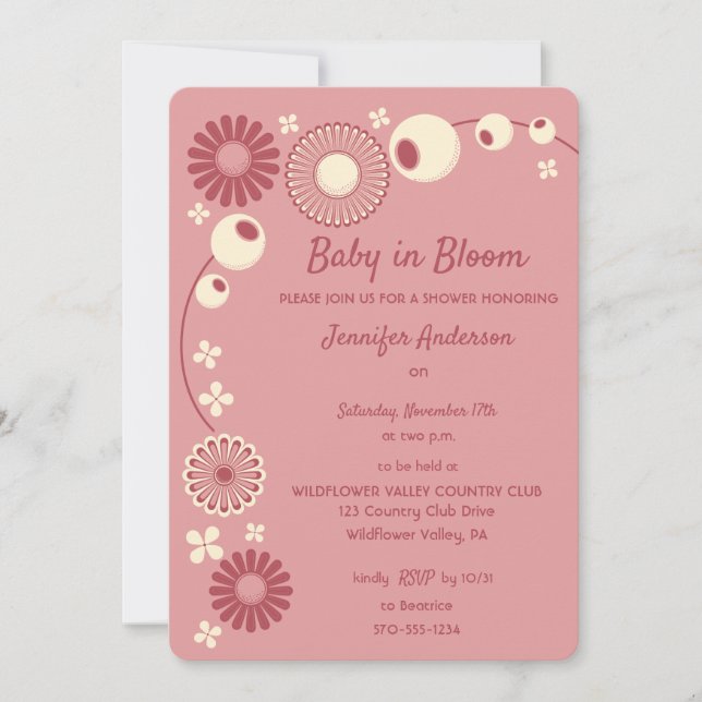 Baby in Bloom Mauve Pink Girl Baby Shower Invitation (Front)