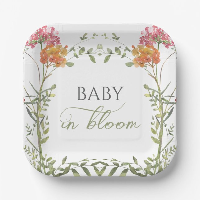 Baby in Bloom Meadow Flowers Watercolor  Paper Plate (Front)