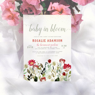 Baby in Bloom   Modern Floral Greenery Baby Shower Invitation