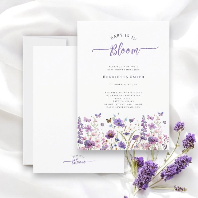 Baby in bloom modern watercolor baby shower   invitation (this invitation leaves out the registry so you can choose the qr code or books for baby cards)