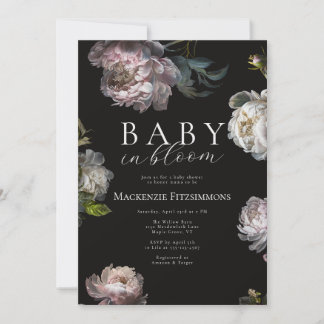 Baby in Bloom Moody Peony Photo Floral Baby Shower Invitation