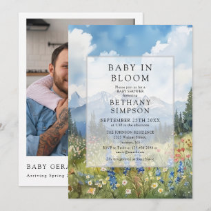 Baby In Bloom Mountain Photo QR Code Baby Shower Invitation