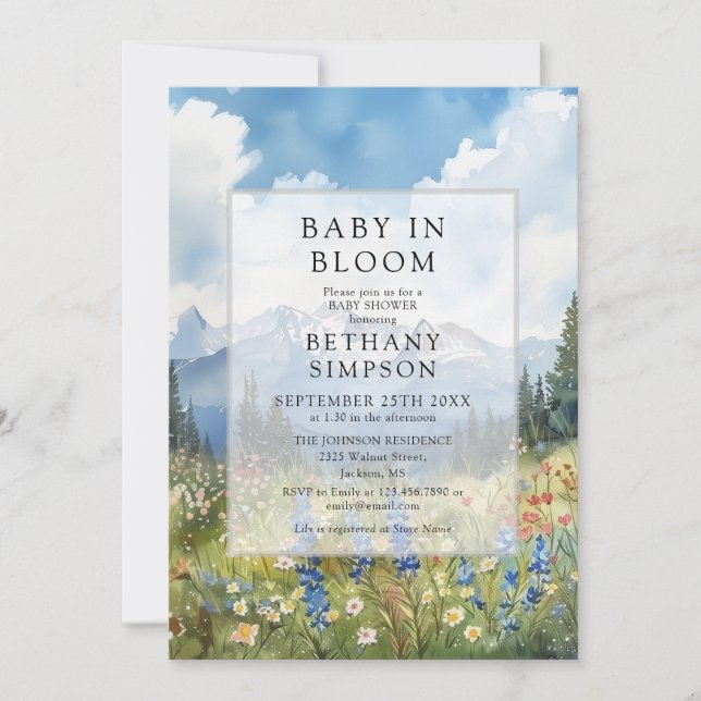 Baby In Bloom Mountain Wildflowers Baby Shower Invitation (Front)