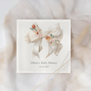 Baby in Bloom Neutral Floral Bow Baby Shower Napkin
