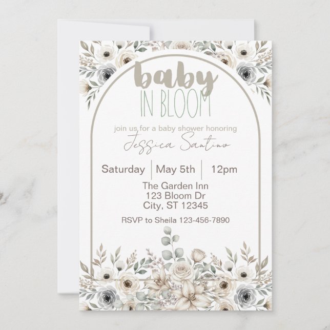 Baby in Bloom neutral tones baby shower Invitation (Front)