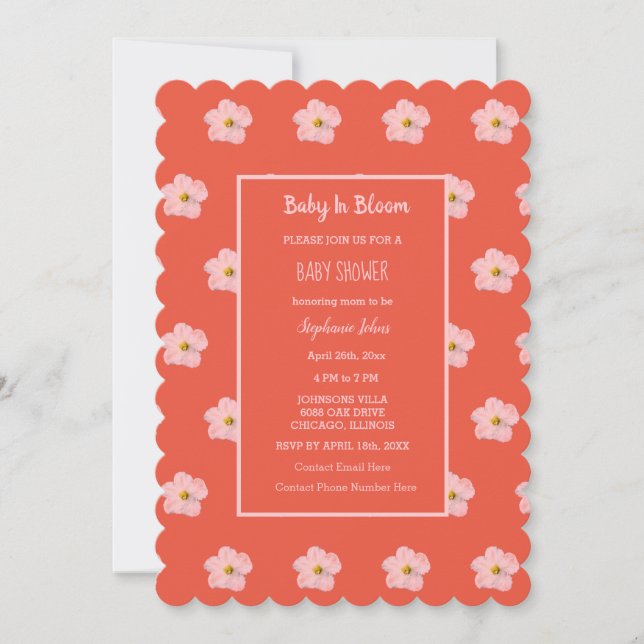 Baby In Bloom Orange Pink Floral Girl Baby Shower Invitation (Front)