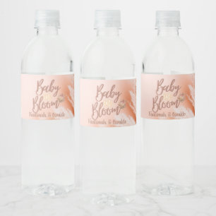 Baby in Bloom   Pale Pink Pampas Grass Neutral Water Bottle Label