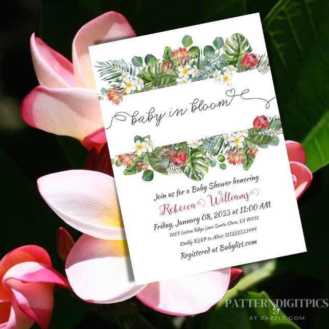 Baby in Bloom Palm Greenery Tropical Floral Shower Invitation (Creator Uploaded)