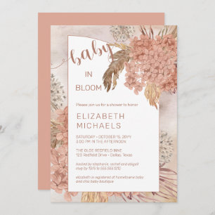 Baby in Bloom Pampas Grass and Hydrangeas Shower  Invitation