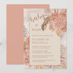 Baby in Bloom Pampas Grass and Hydrangeas Shower Invitation