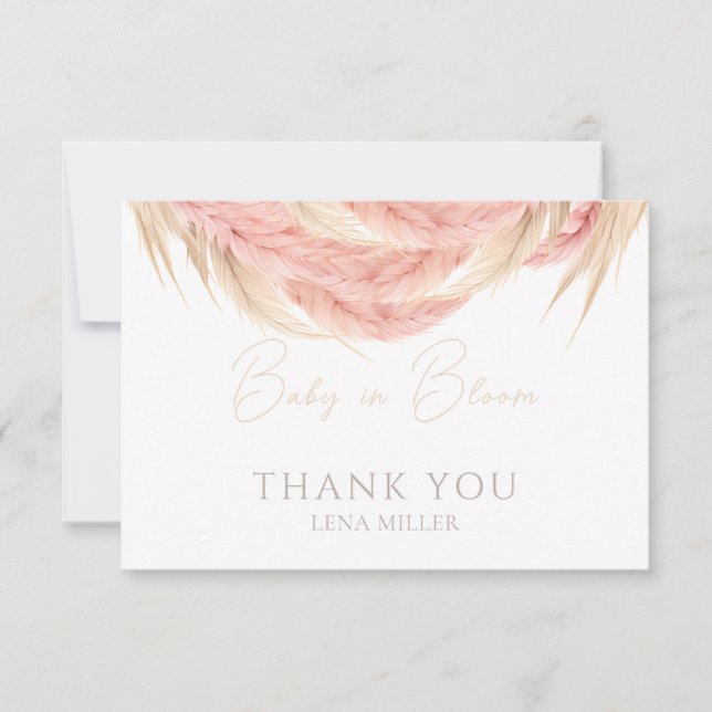 Baby in Bloom Pampas Grass Baby Shower Thank You Card (Front)
