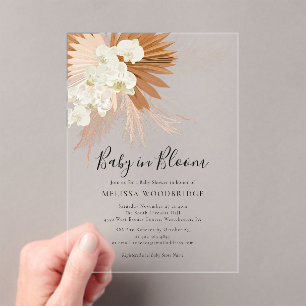 Baby in Bloom Pampas Grass Boho Floral Shower Acrylic Invitations