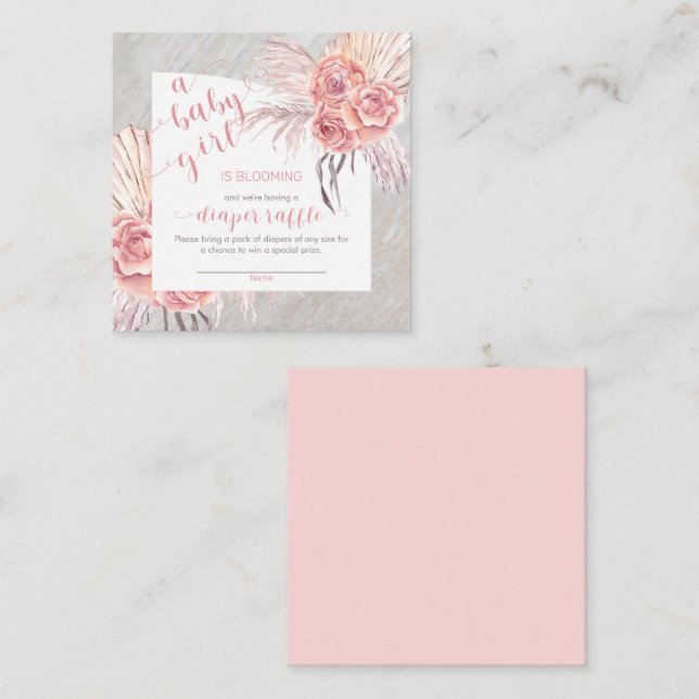 Baby in Bloom Pampas Grass Pink Rose Diaper Raffle Enclosure Card (Front/Back)
