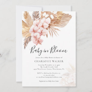 Baby in Bloom Pampas Pink Floral Fall Shower Invitation