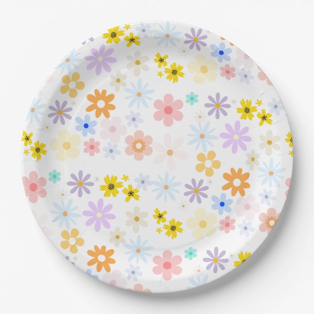 Baby In Bloom Pastel Floral Retro Baby Shower Paper Plate (Front)