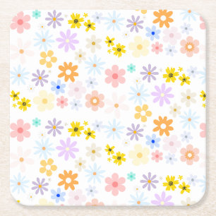 Baby In Bloom Pastel Floral Retro Baby Shower Square Paper Coaster