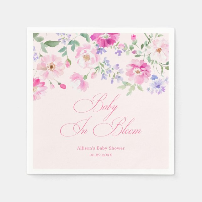 Baby In Bloom Pastel Pink Floral Baby Shower Napkin (Front)