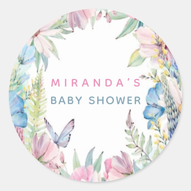 Baby In Bloom Pastel Wildflowers Baby Shower Classic Round Sticker (Front)