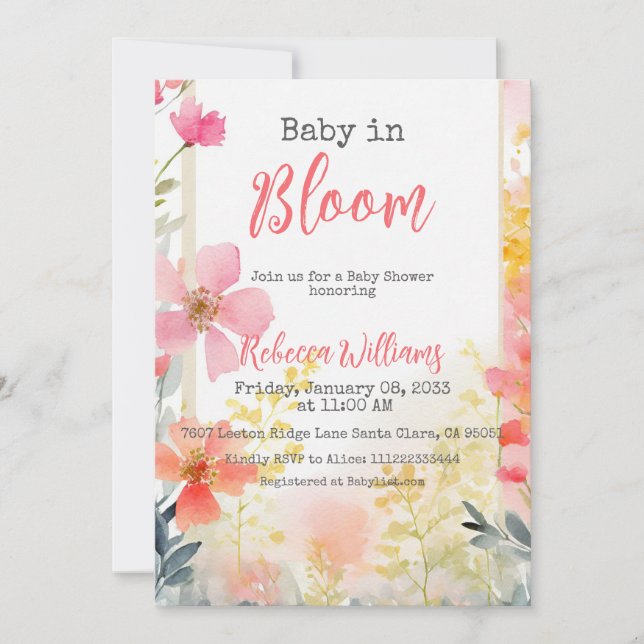 Baby in Bloom Peach Wildflower Floral Baby Shower  Invitation (Front)