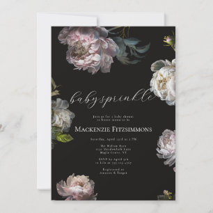 Baby in Bloom Peony Dark Floral Baby Sprinkle Invitation