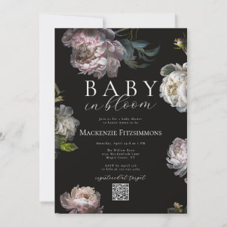 Baby in Bloom Peony Dark Floral Photo Baby Shower Invitation