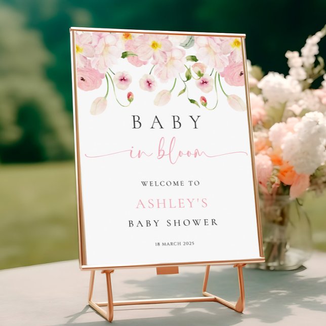 Baby In Bloom Pink Baby Shower Welcome Poster (Creator Uploaded)