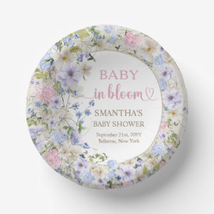 Baby in bloom pink blue purple Wildflowers arch  Paper Plate
