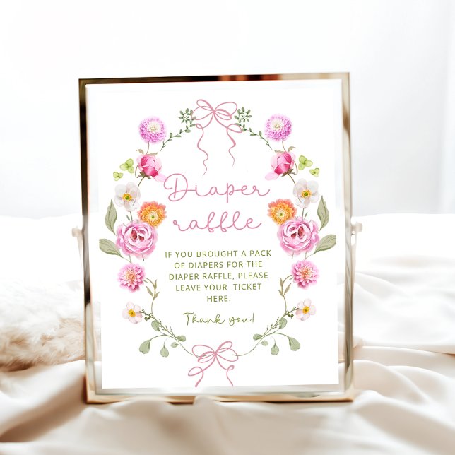 Baby in Bloom Pink Bow Baby Shower Diaper Raffle Poster (Creator Uploaded)