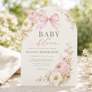 Baby in Bloom Pink Bow Baby Shower Invitation