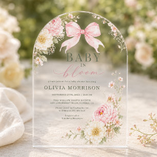 Baby in Bloom Pink Bow Baby Shower Invitation