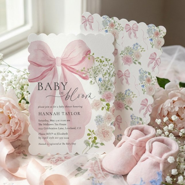 Baby in Bloom Pink Bow Baby Shower Invitation (Creator Uploaded)