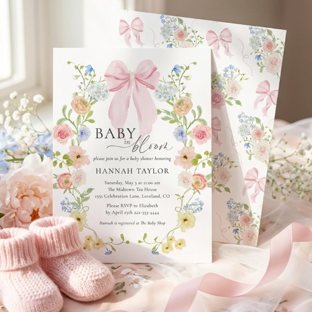 Baby in Bloom Pink Bow Baby Shower Invitation (Creator Uploaded)